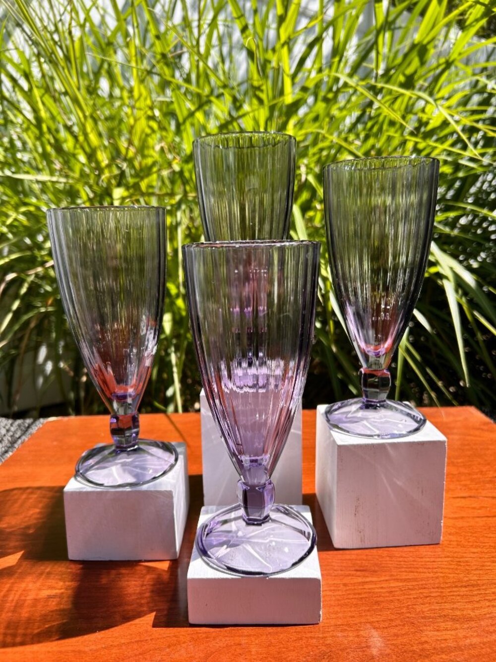 Vintage Amethyst Tall Champagne Flutes.